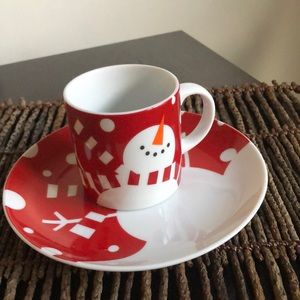 Crate & Barrel Plate, mug set Snowman. Christmas